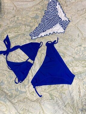 Electric Blue Bikini Set with Striped Accent